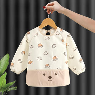 宝宝罩衣防水防脏吃饭围兜饭兜幼儿园男女童围裙秋冬款儿童反穿衣