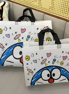 ins可爱叮当猫手提袋卡通无纺布袋大容量礼品袋收纳购物袋环保袋