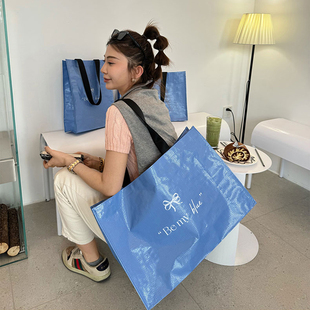 蓝色立体编织袋礼品袋服装店大号手提袋子大容量包装袋购物袋礼袋