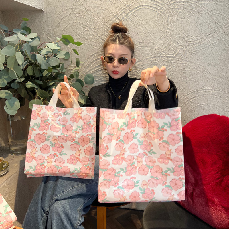粉色服装袋樱花礼品袋清新兔子手提袋加厚塑料袋购物袋可爱包