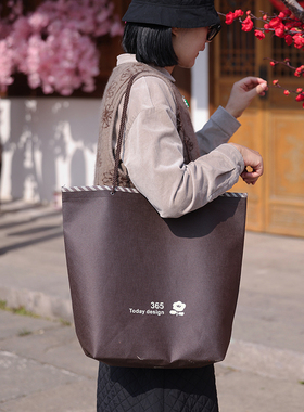 棕咖色无纺布手提袋女装高档精致服装店礼品袋广告环保衣服购物袋