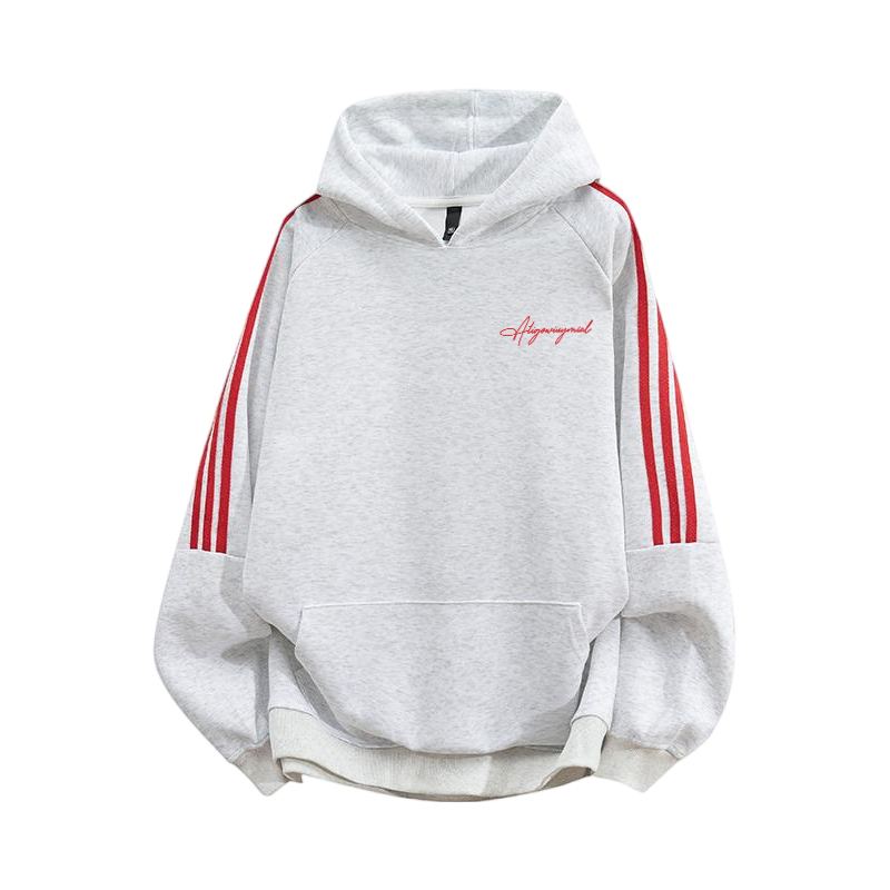 三条杠美式潮流复古接头艺术签名花体字连帽卫衣