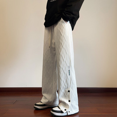 春装新港风提花面料休闲裤男排口开叉码男长裤