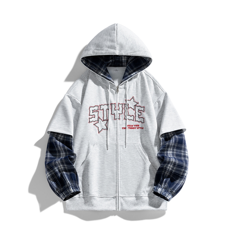 2025年格布拼接假两件连帽开衫