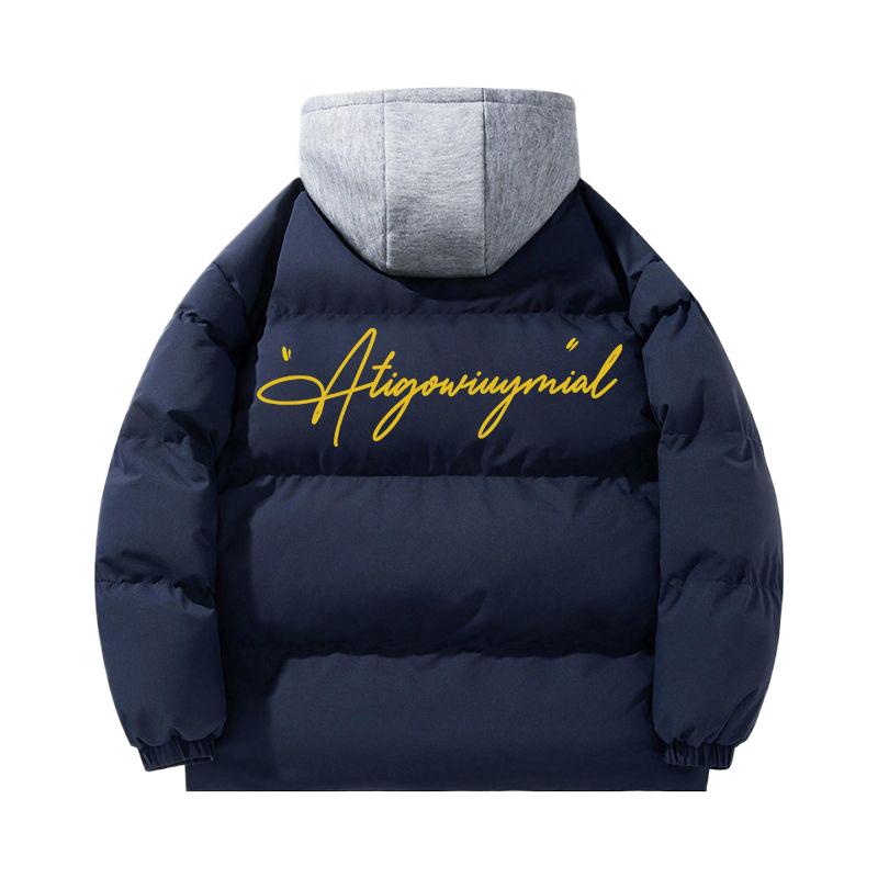 美式复古假两件连帽棉衣宽松保暖棉服外套