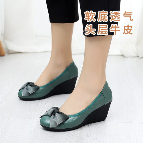 头层牛皮软皮坡跟舒适单鞋7cm