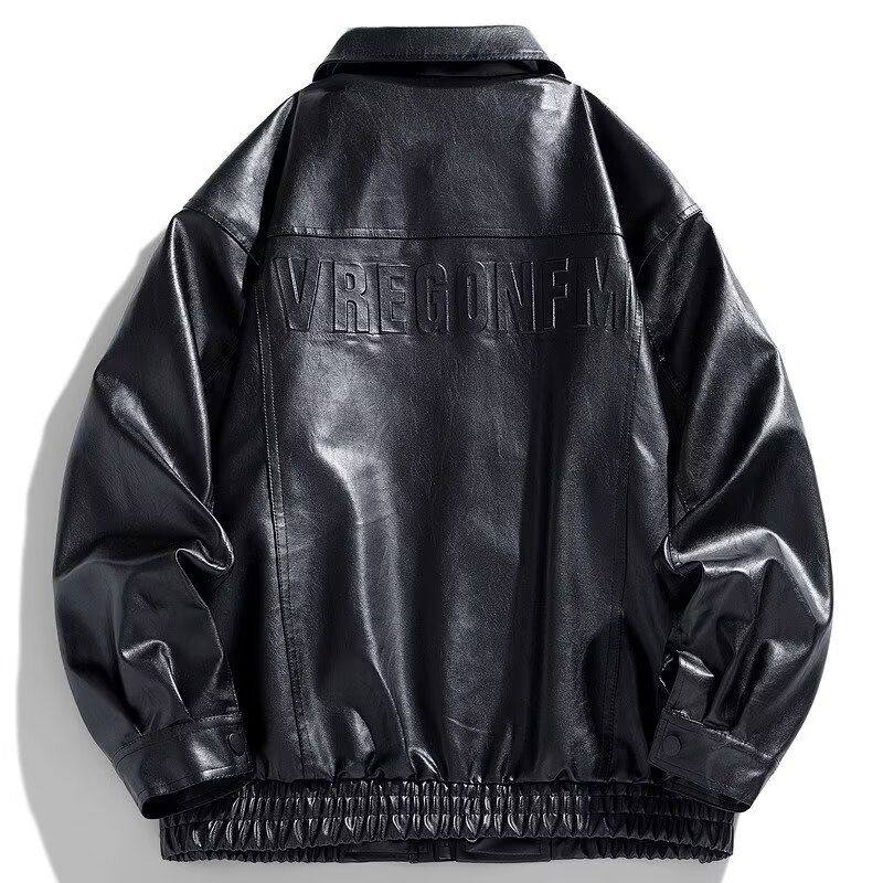 2025新款黑色PU皮衣男立领机车风赛车服夹克外套潮流