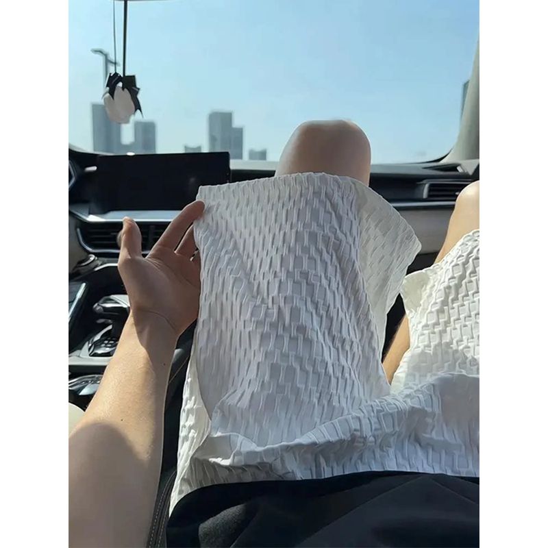白色针织短裤男夏季宽松直筒系带休闲裤速干透气沙滩裤