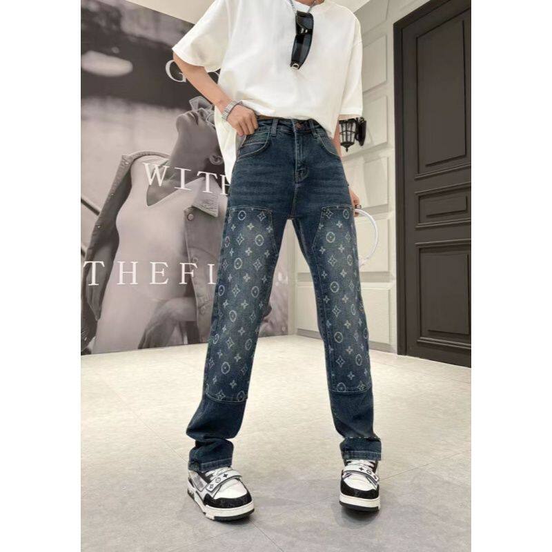 满印提花牛仔裤男时尚新款美式高街直筒宽松潮牌痞帅炸街裤子