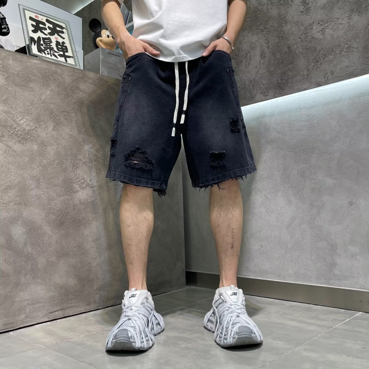 破洞牛仔短裤男孩夏季薄款12岁初中学生青少年中裤15大童五分裤子