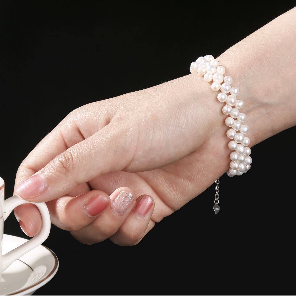 纯天然淡水珍珠手链 韩版强光三排多层遮疤编织手链手饰仙女淑女