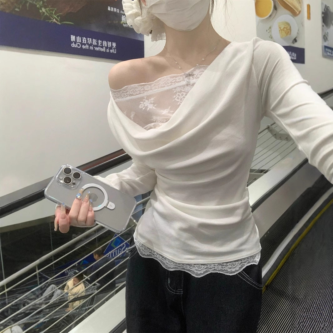 春季韩版温柔风蕾丝拼接