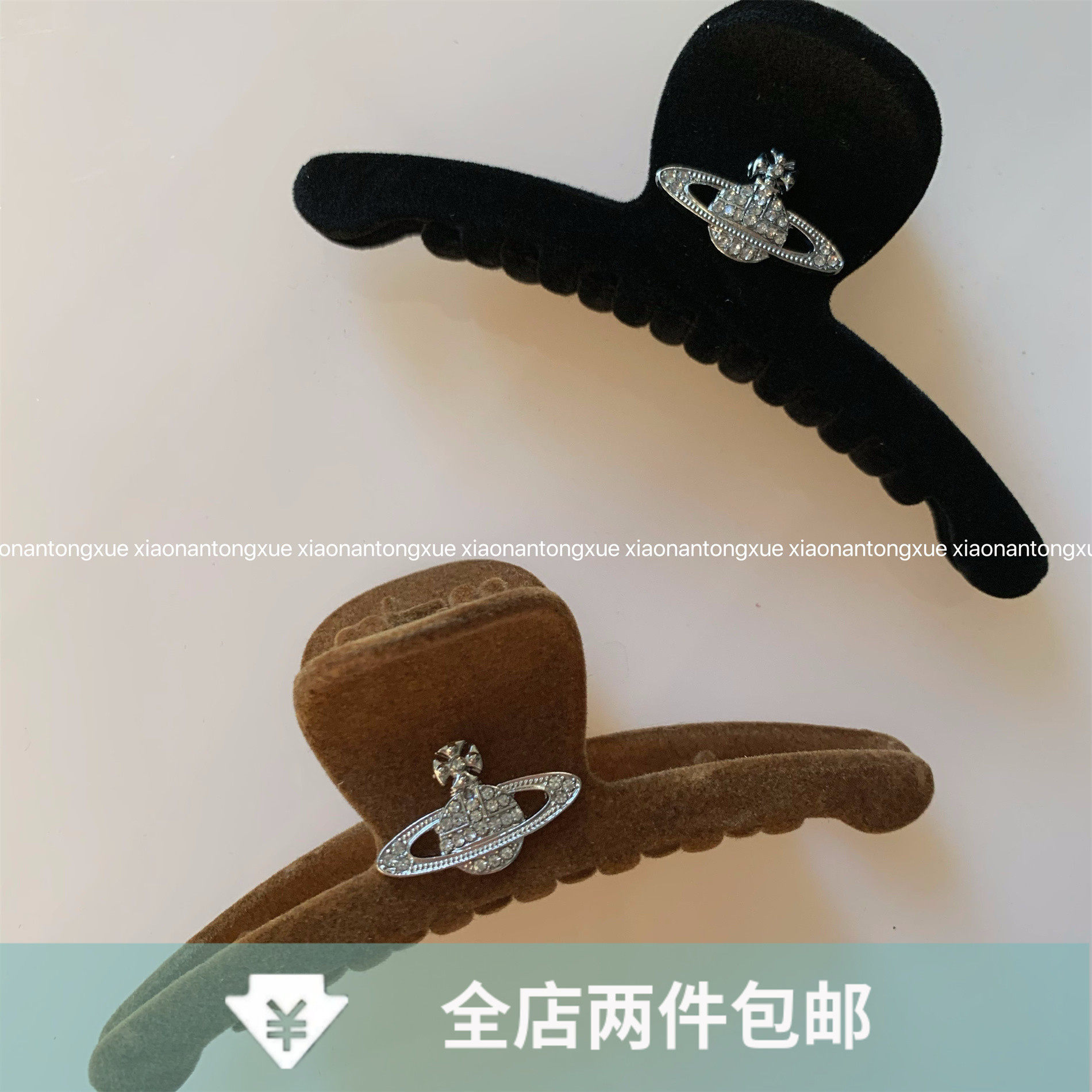 原创鲨鱼夹优雅可爱并存发饰丝绒质感土星抓夹贵族高级感气质发饰