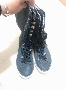 正品中筒帆布靴打口鞋瑕疵鞋大小码灰色银闪内侧拉链
