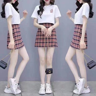 夏季短袖套装女2023年新款洋气减龄显瘦矮个子女神范连衣裙两件套