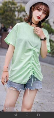 2026夏季新款棉质薄款夏季短袖t恤女韩版纯色宽松抽绳不规则上衣