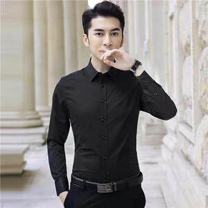 白衬衫男士长袖商务职业正装免烫弹力韩版修身西装工作服黑色衬衣