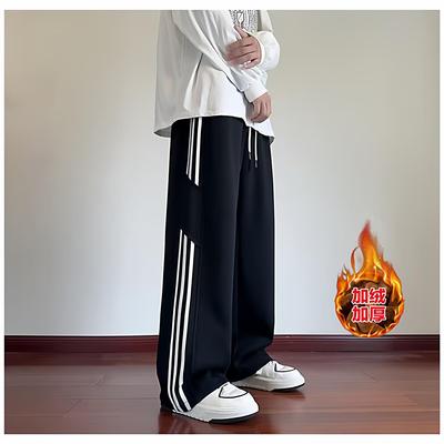 秋冬季加绒加厚宽松阔腿直筒运动裤2025新款卫裤男生春秋休闲裤子