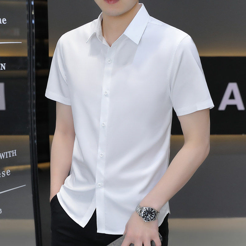 2026夏季男士短袖衬衫纯色商务正装冰丝凉感免烫半袖衬衣薄高级感