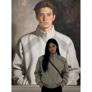 cleanfit灰色短款外套男款春季美式拼接立领飞行员夹克高街棒球服