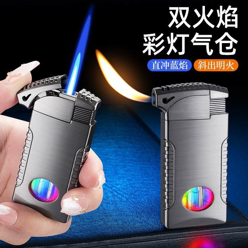 双火焰直冲防风打火机创意个性双打双模式烟斗斜口便携充气耐用潮