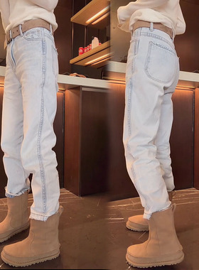 欧洲站2026早春新款欧货九分裤高腰直筒裤水洗浅蓝色洋气牛仔裤女