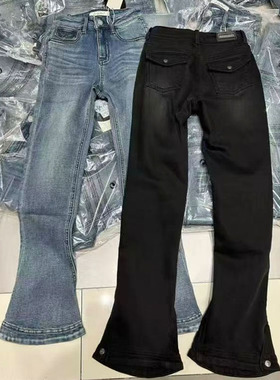 欧洲站冬季欧货显腿长高弹马蹄裤修身显瘦微喇裤加绒高弹牛仔裤女