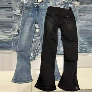 欧洲站冬季欧货显腿长高弹马蹄裤修身显瘦微喇裤加绒高弹牛仔裤女