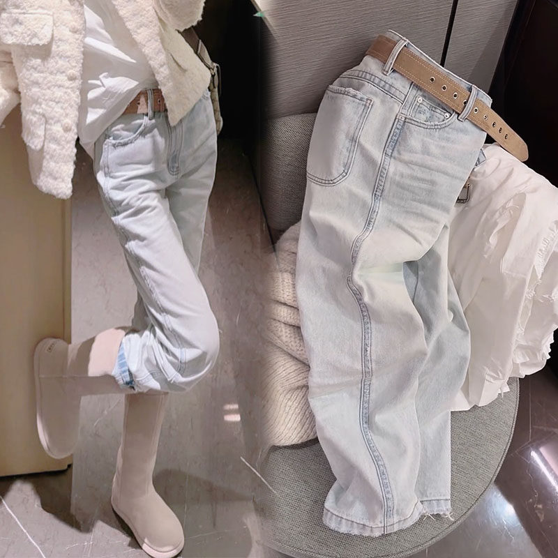 水洗高级浅蓝色洋气牛仔裤女