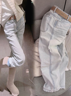 2026早春新款欧货九分裤高腰直筒裤水洗高级浅蓝色洋气牛仔裤女潮