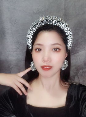 发箍银色圆钻水晶复古高颅顶发卡