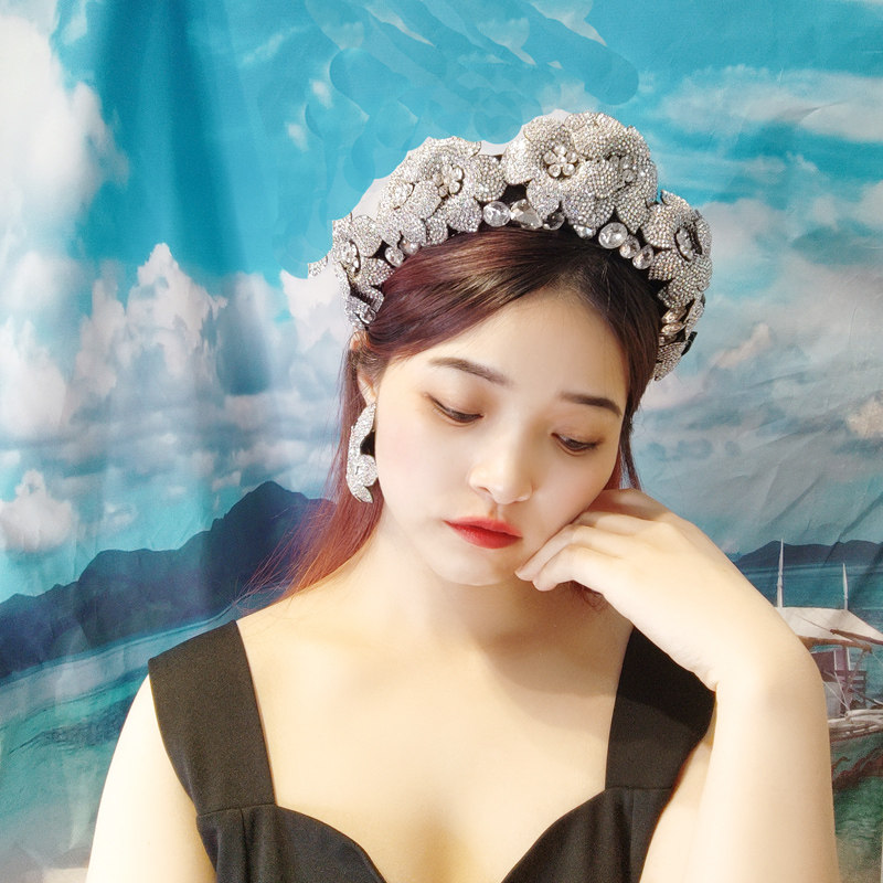 发箍银色闪钻双花复古高颅顶发卡