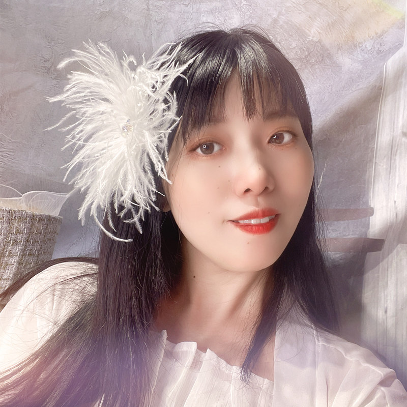 镶钻花羽毛侧边夹鸭嘴夹甜美