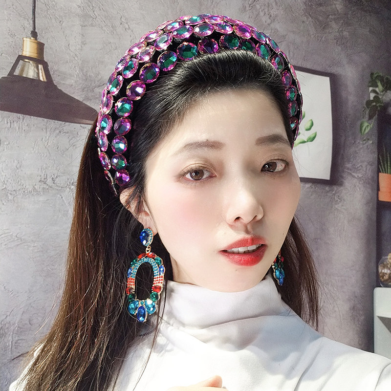 原创发饰绿紫色椭圆水晶发箍女海