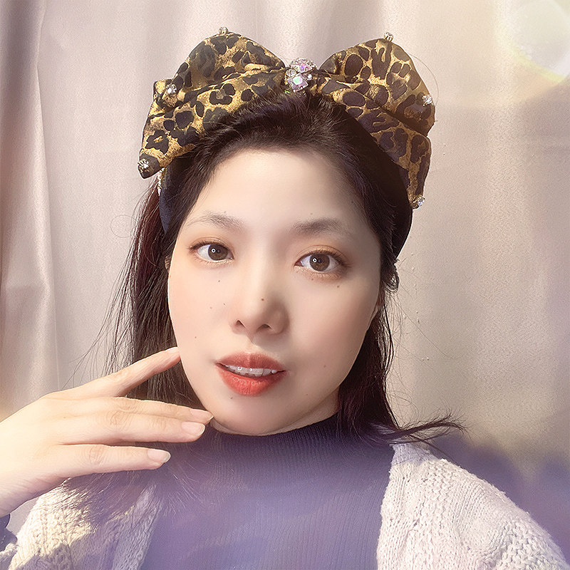 原创黄色豹纹蝴蝶结发箍女秋冬新