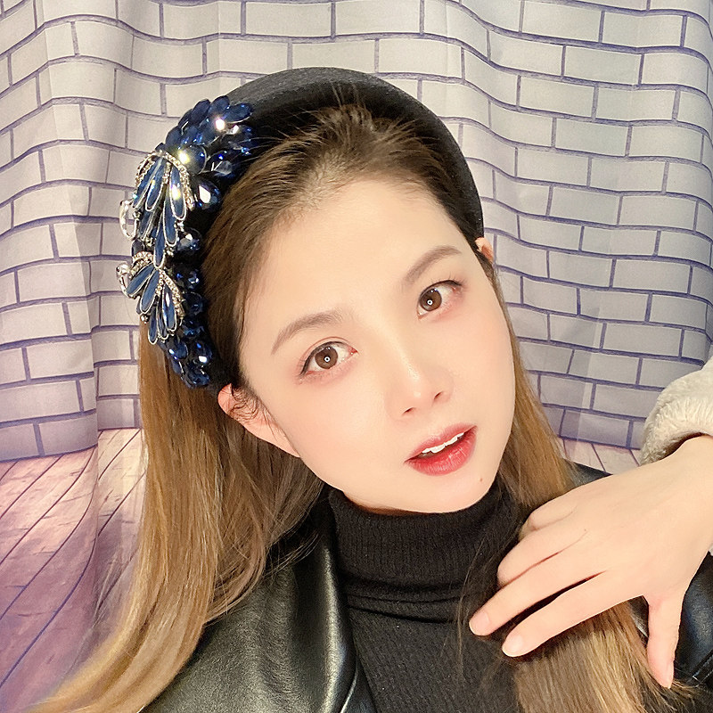 原创设计墨蓝色镶钻天鹅发箍女高