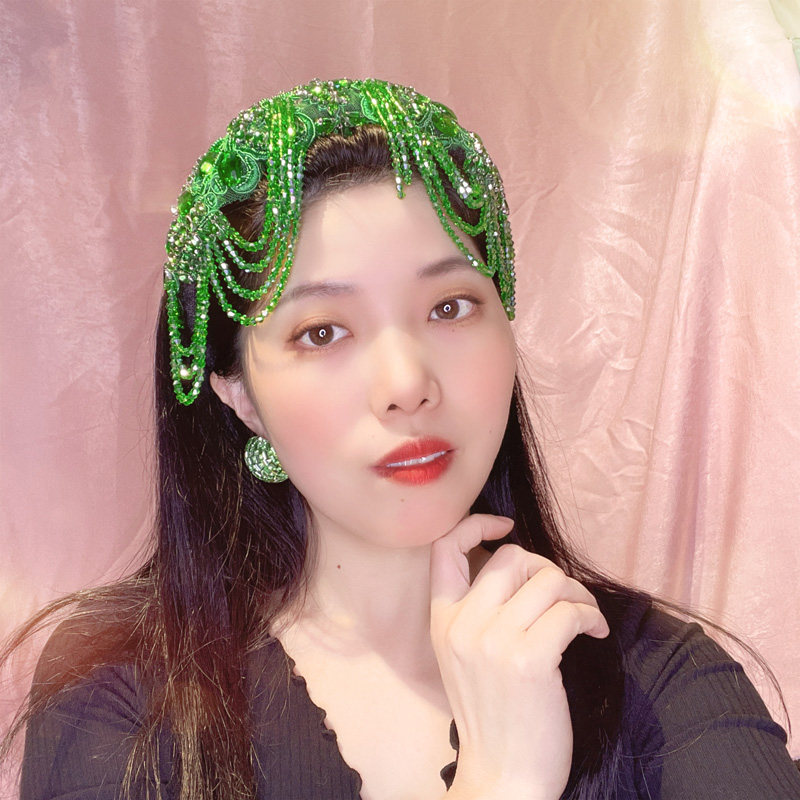 仙美原创手工绿色水晶流苏发箍