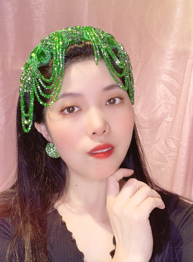 仙美原创手工绿色水晶流苏发箍