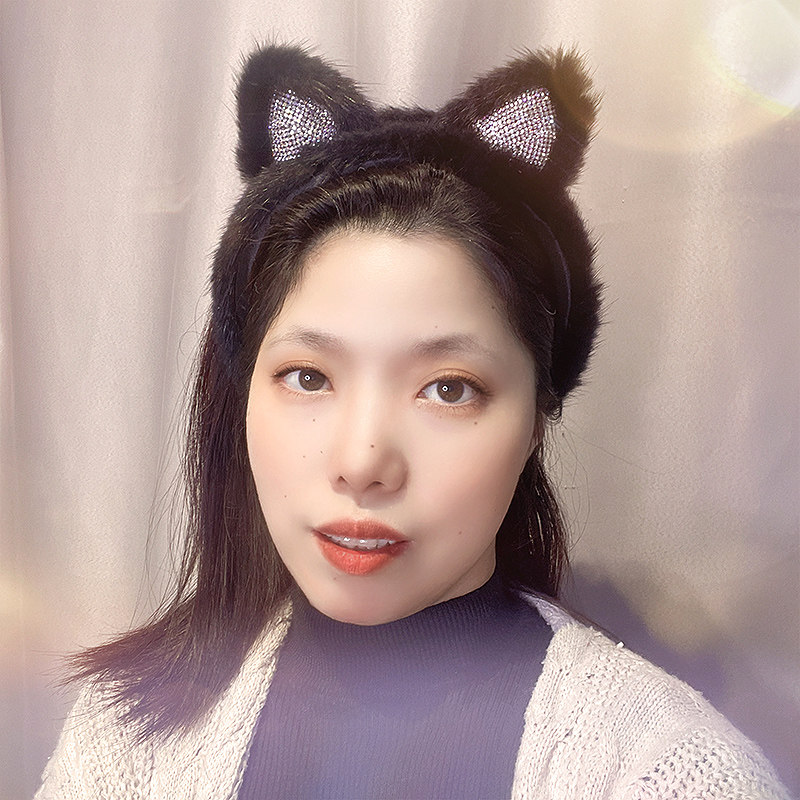 复古貂毛猫耳朵发箍带齿