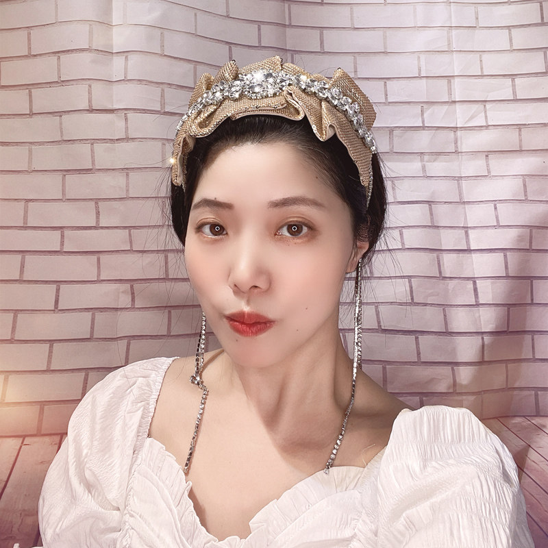 原创手工原创设计金色人鱼姬镶钻发箍高级感水钻流苏发卡带齿防滑