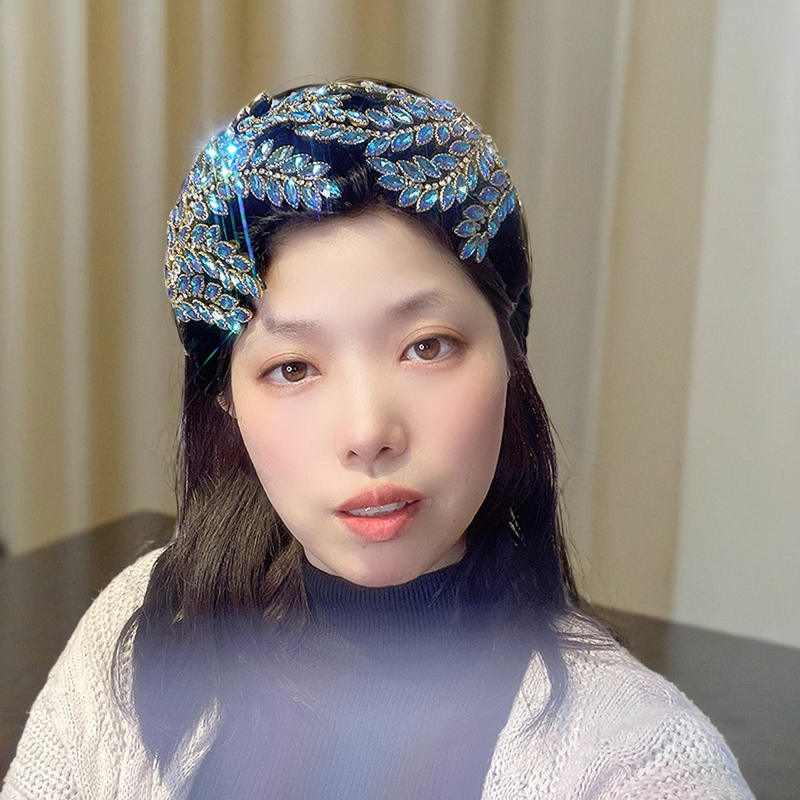 发卡带齿宽版树叶水钻头箍高级感