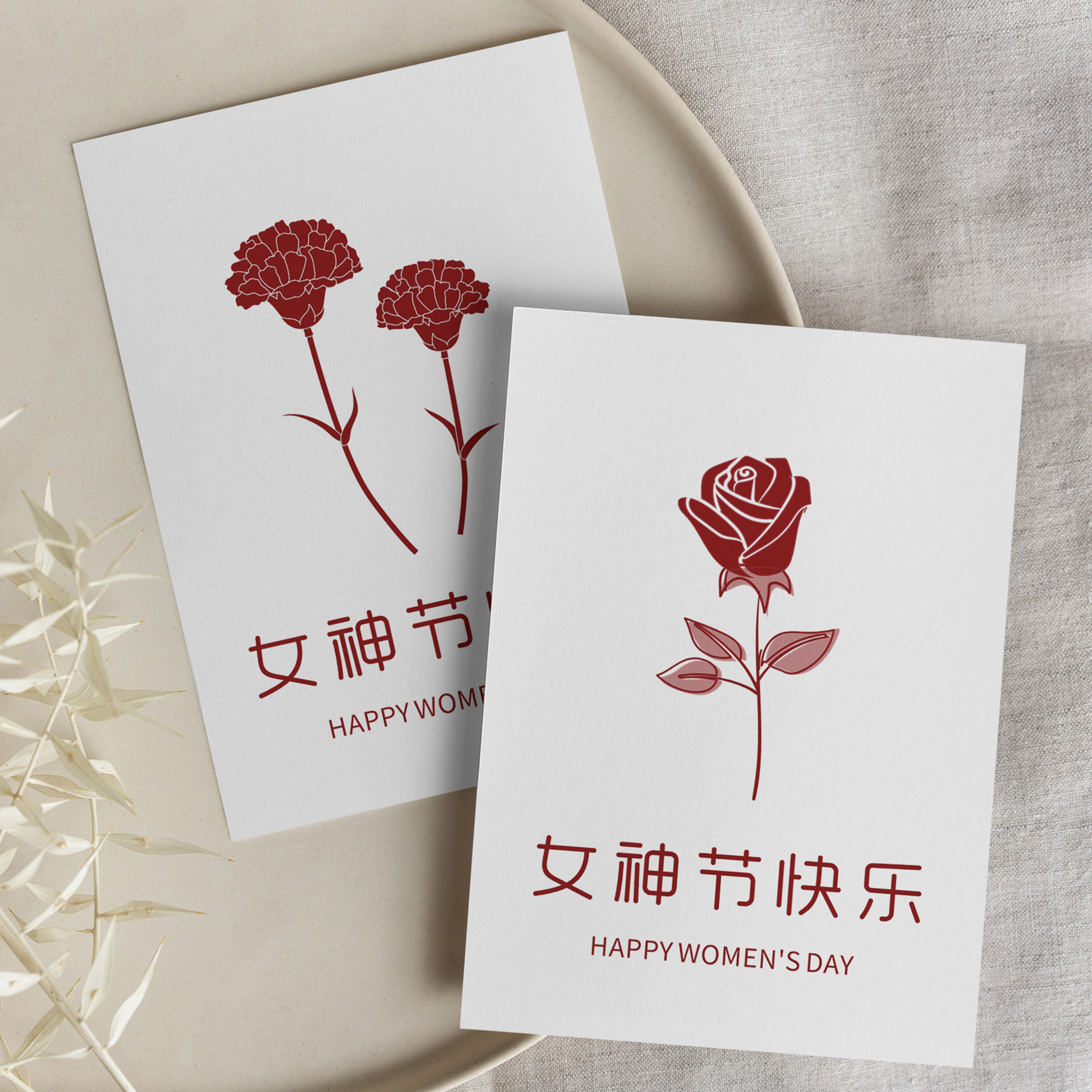 新疆包邮三八节小贺卡女神节快乐简约鲜花吊卡吊牌订制答谢祝福卡