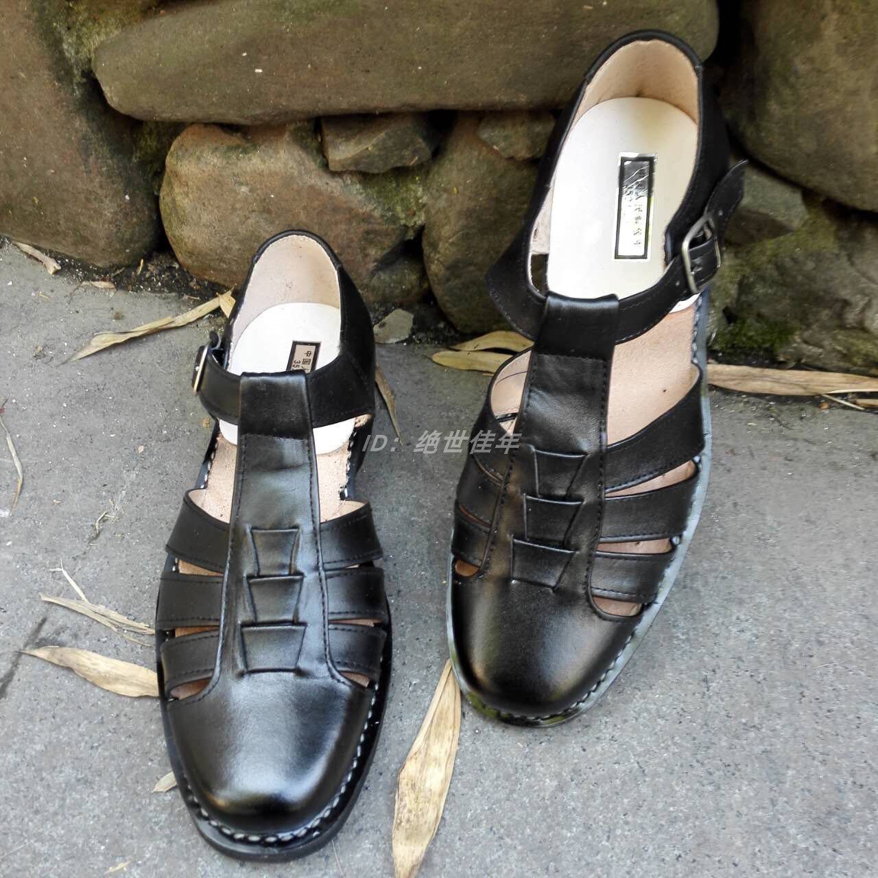 SUMMER AUTHENTIC MILITARY FANS USE THE OLD THREE STRIPS OF LEATHER AND COWHIDE SANDALS BUCKLES MENS HOLES HOLLOW SHOES BEACH SHOES DAD SHOES