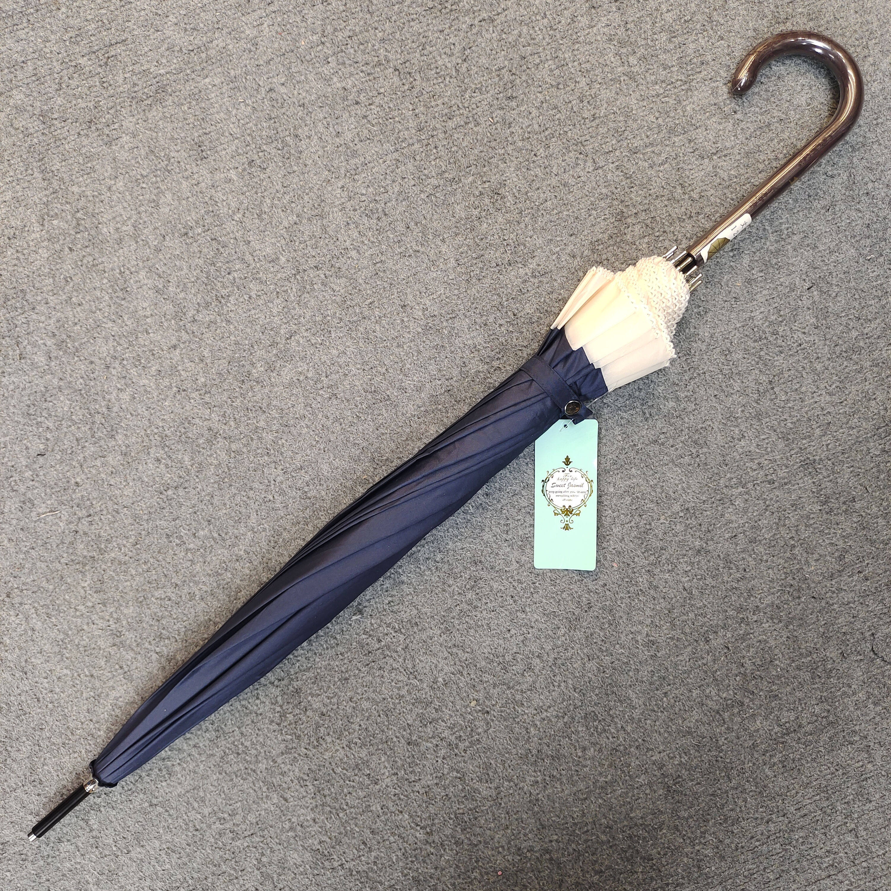 12骨晴雨两用简约长柄半自动手柄木柄防晒加固无黑胶晴雨伞A63