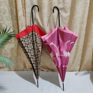 外贸捡漏直骨长柄弯钩清新经典印花轻量级晴雨伞无黑胶简约公主伞