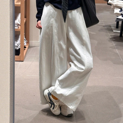 日系白色九分裤子垂感高