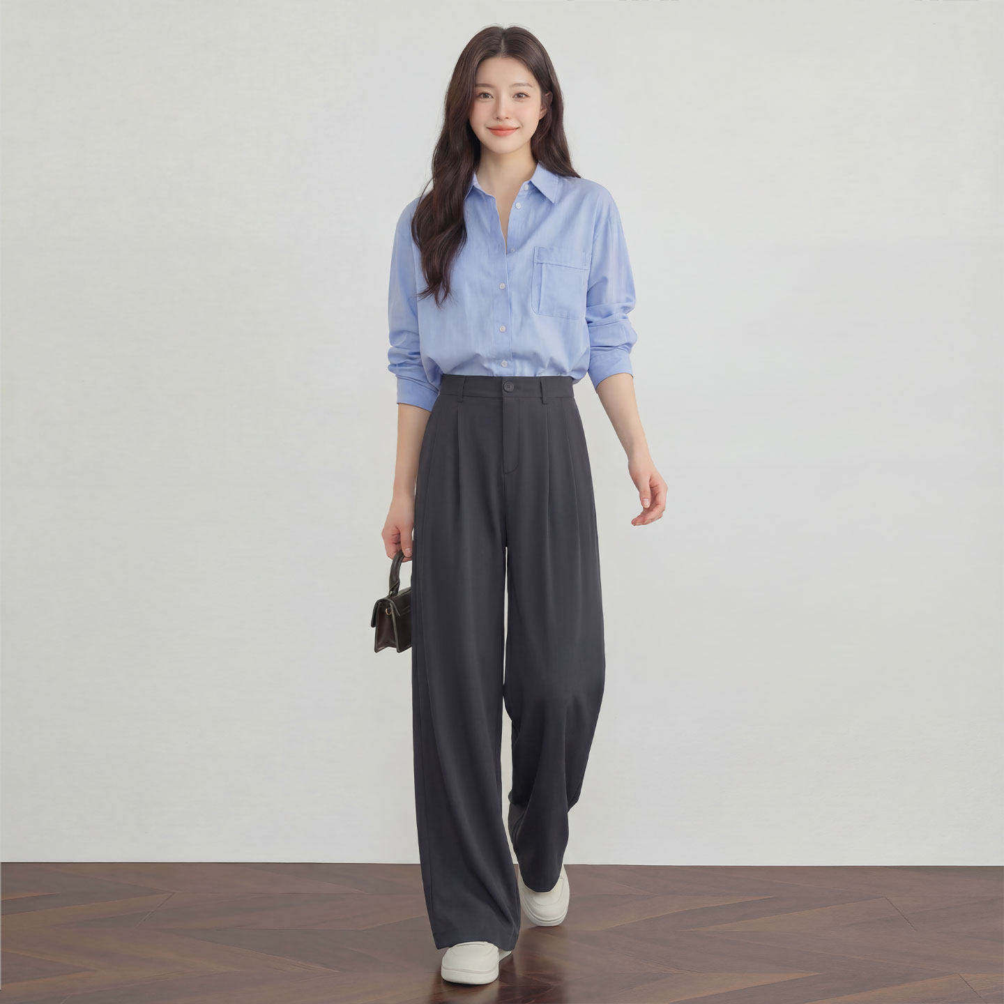 灰色西装阔腿裤女春夏季2026新款高腰垂感宽松休闲小个子直筒西裤
