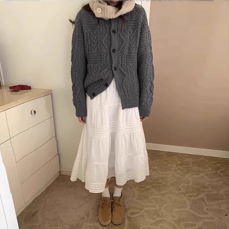 白色半身裙女春秋夏季小个子法式蛋糕裙高腰a字伞裙中长版半裙子