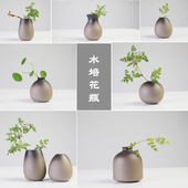 客厅家居摆件 复古黑色釉干花插花器 丑器粗陶花瓶陶瓷装 饰品