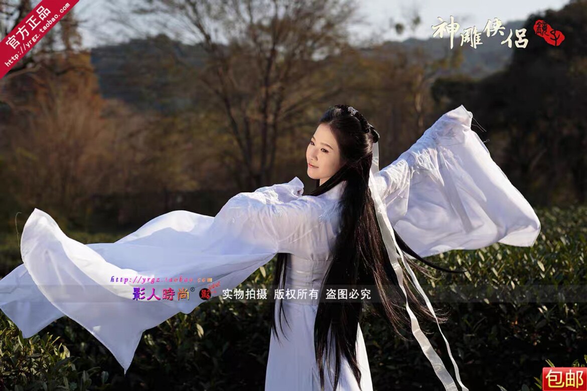 影人时尚神雕侠侣影视古装刘亦菲【小龙女荷花领绣花大袖出租出租